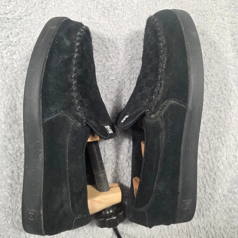 DC Shoes Villain Mens 12 Black Suede Slip On Loafer Monogram Skateboard Shoe